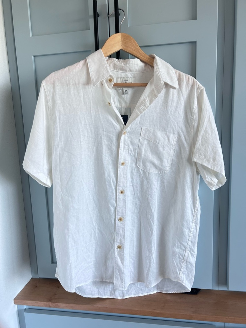 Lucky Brand White Short-Sleeve Linen Blend Button-Down Shirt NWT small